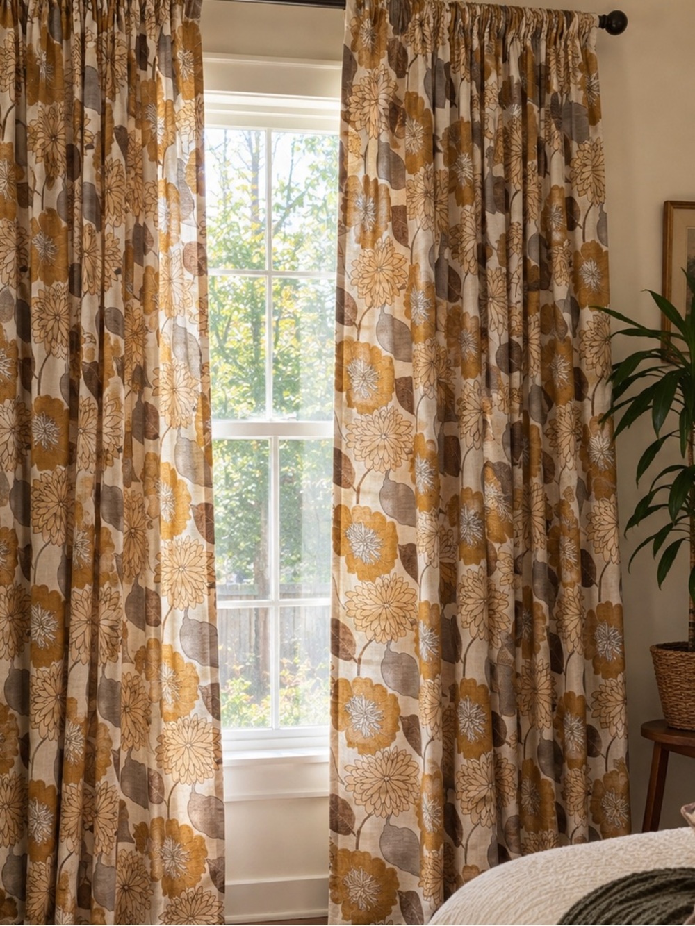 World Market Emma Floral Curtains 48x96 Lined Set of 2 Retro Boho